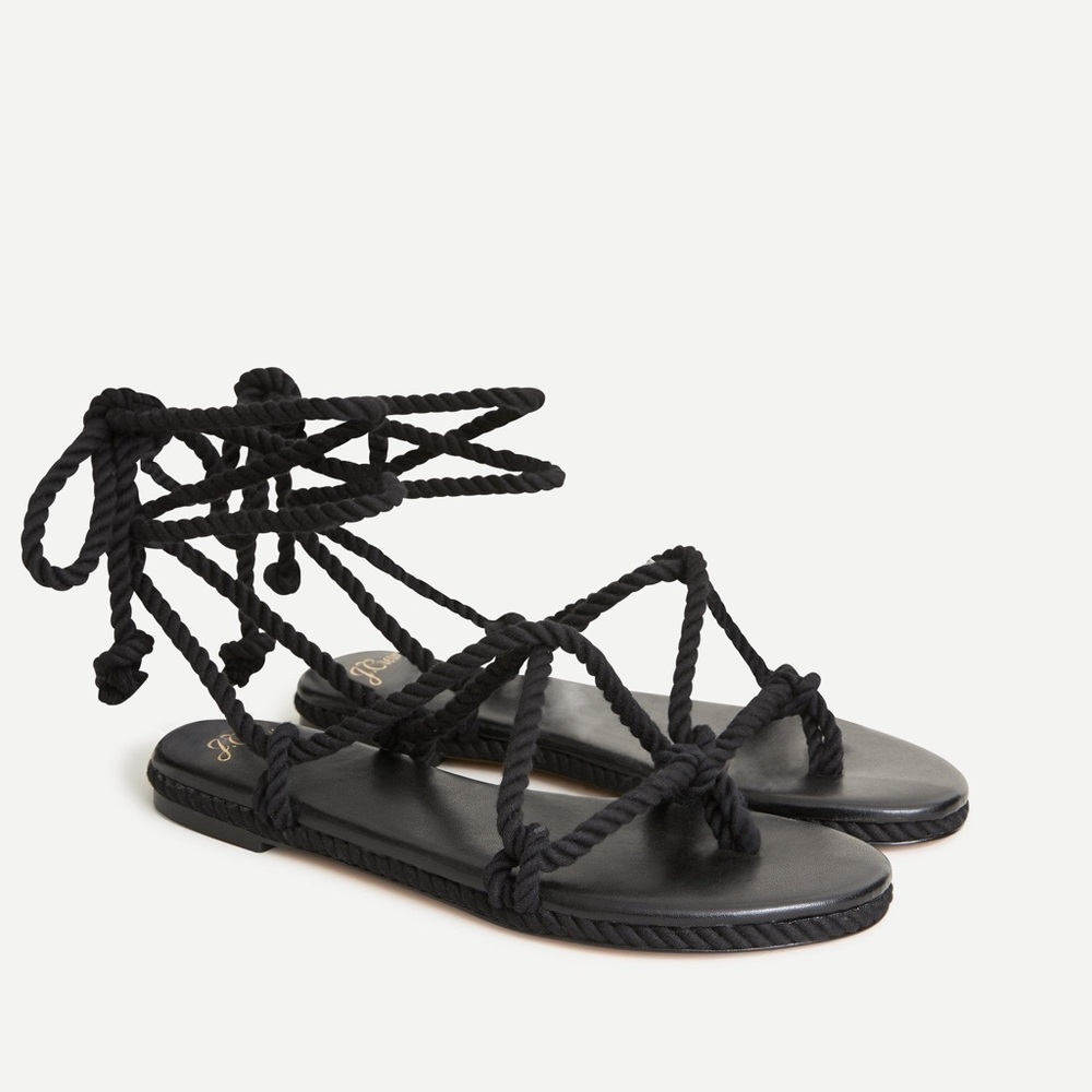 J.Crew Black Rope Lace Up Flat Sandals